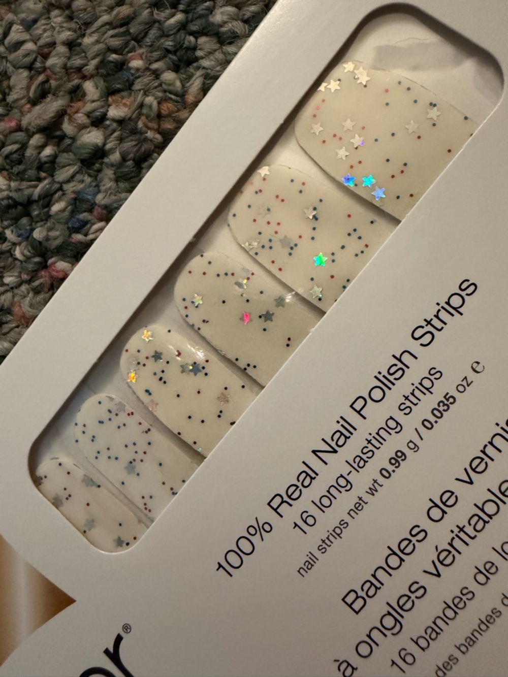 Color Street Lucky Stars White Nail strips with Holographic Star & Confetti